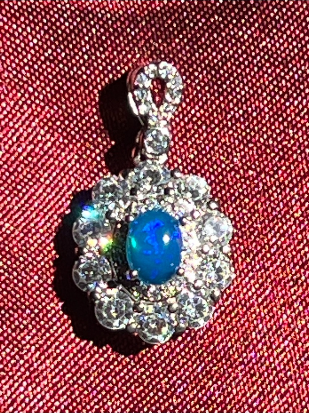 Ethiopian Blue OPAL Cabochon Halo Pendant with Chain